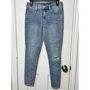 Express Skinny Mid Rise Jeans Women's Size 6 Regular Light Wash Distressed